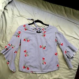 Long Sleeve Stripped Floral Blouse